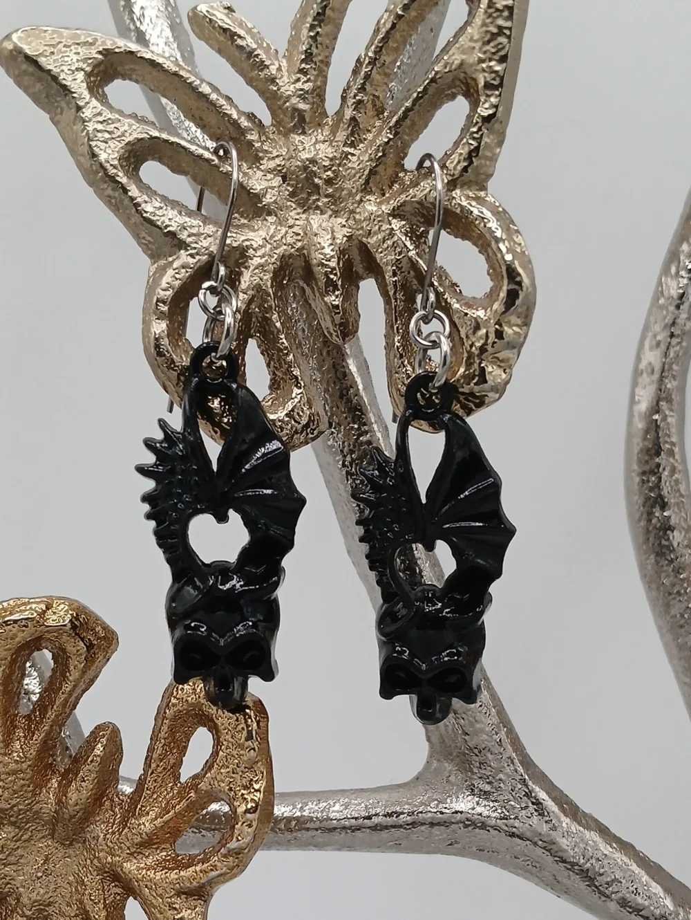 Black Skull Dangle Earrings - Gothic